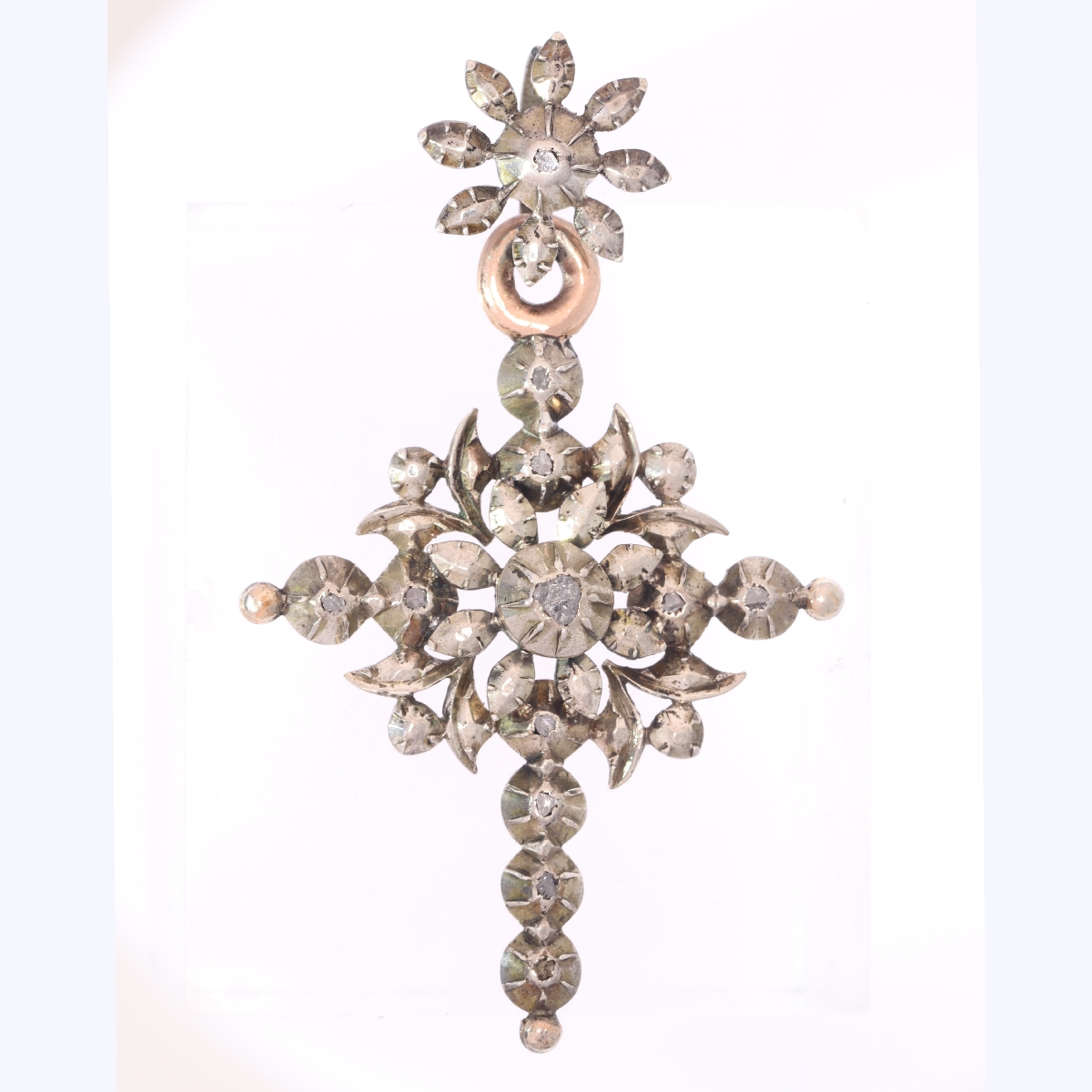 Typical Belgian Victorian rose cut diamond cross pendant 19th century
